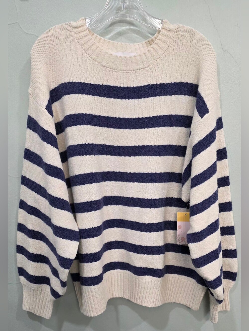 Striped Knit Sweater in Cream and Navy